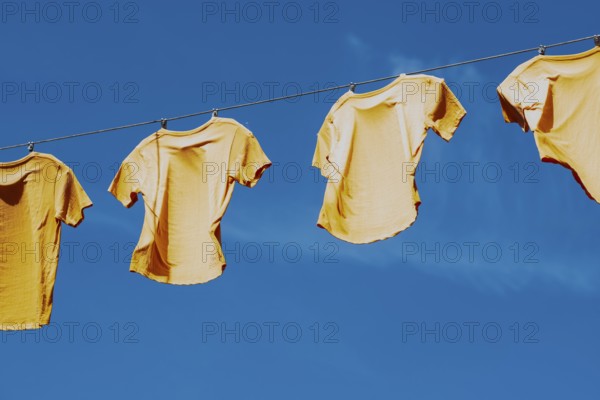 T-shirts hanging from a rope in Arnhem, the Netherlands