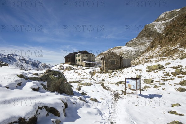 The Weisskugelhütte at the end of the Langtauferer Valley is located at an altitude of 2544 meters on the South Tyrolean side of the Ötztal Alps in Italy