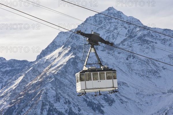 The Whitelady cable car connects Bormio 2000 with Bormio 3000 on the summit of Cima Bianca in Lombardy, Italy