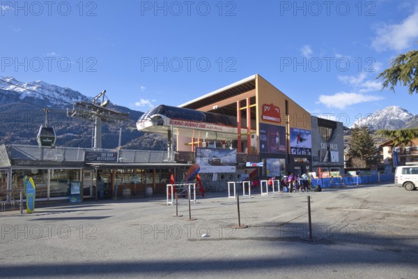 Valley station of the Funivia Bormio 2000 cable car, which connects the city of Bormio in Lombardy with the alpine region