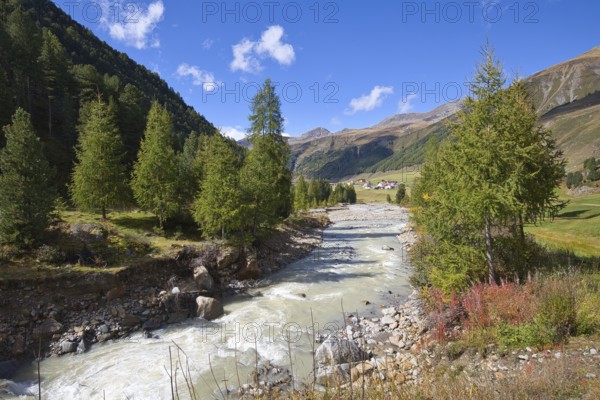 The Karlinbach originates in the high glaciers and flows through the Langtauferer Valley in the Vinschgau Valley, Italy