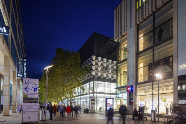 Prager Straße in the evening with the Centrum Gallery, Dresden, Saxony, Germany