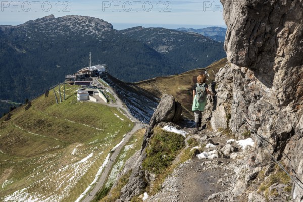 View from Kanzelwand to Kanzelwandbahn mountain station, Kleinwalsertal, Vorarlberg, Allgäu Alps, Austria