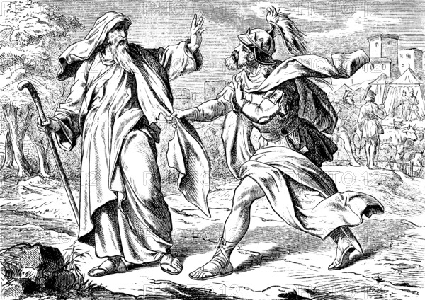 Samuel proclaims his rejection to Saul, First Book of Samuel, chapter 15, expulsion, repentance, God, judgment, obedience, king, Israel, idolatry, Old Testament, Bible, historical illustration 1877