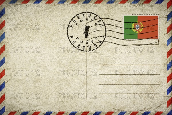 Portugal Porto Vintage Air Mail Envelope with Flag and Postmark