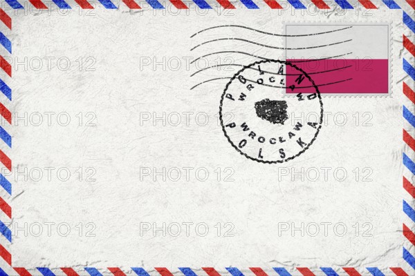 Poland Wroclaw Vintage Air Mail Envelope with Flag and Postmark