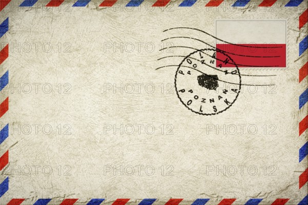 Poland Poznan Vintage Air Mail Envelope with Flag and Postmark