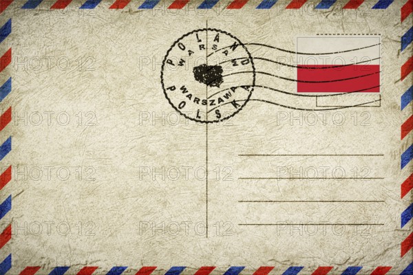 Poland Warsaw Vintage Air Mail Envelope with Flag and Postmark