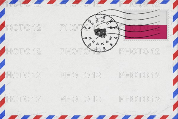 Poland Krakow Vintage Air Mail Envelope with Flag and Postmark
