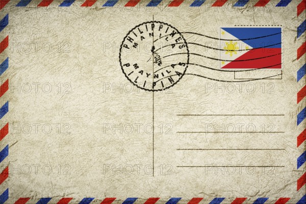Philippines Manila Vintage Air Mail Envelope with Flag and Postmark