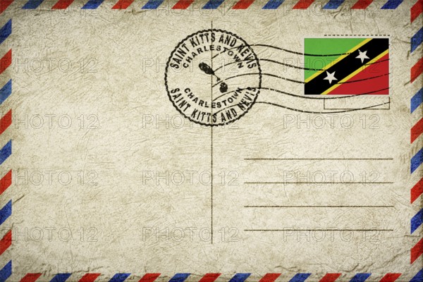 Saint Kitts and Nevis Charlestown Vintage Air Mail Envelope with Flag and Postmark