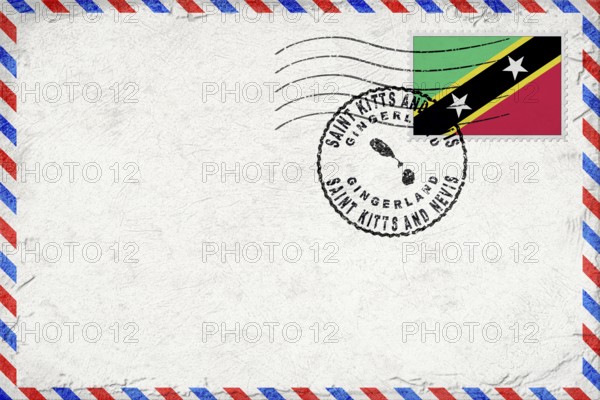 Saint Kitts and Nevis Gingerland Vintage Air Mail Envelope with Flag and Postmark