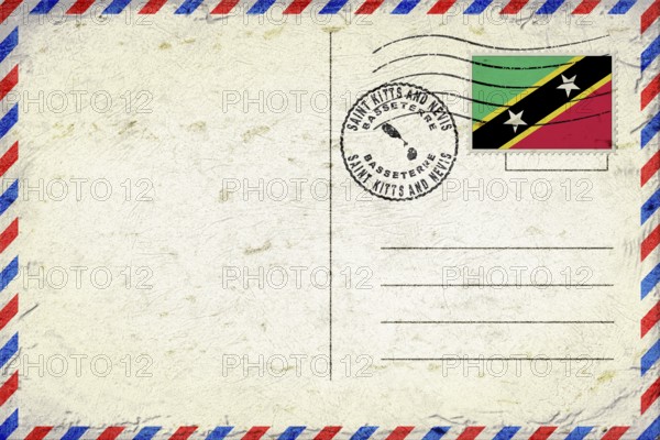 Saint Kitts and Nevis Basseterre Vintage Air Mail Envelope with Flag and Postmark