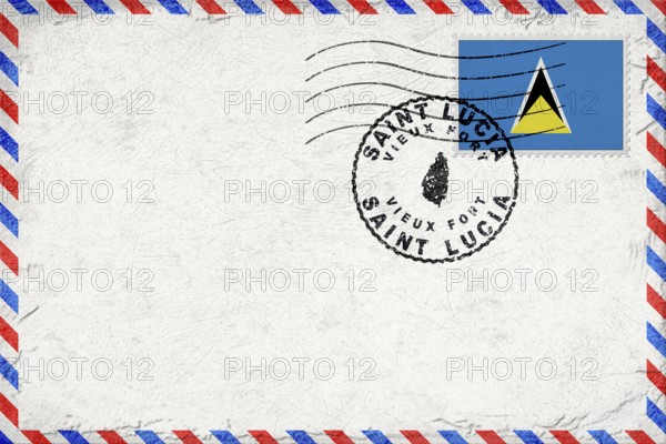 Saint Lucia Vieux Fort Vintage Air Mail Envelope with Flag and Postmark
