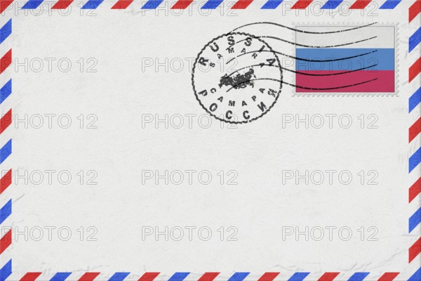 Russia Samara Vintage Air Mail Envelope with Flag and Postmark