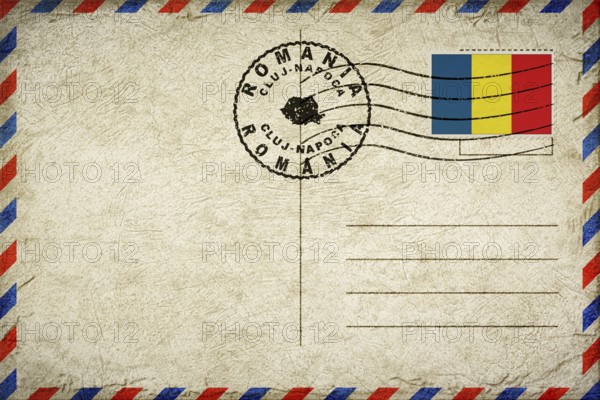 Romania Cluj Napoca Vintage Air Mail Envelope with Flag and Postmark