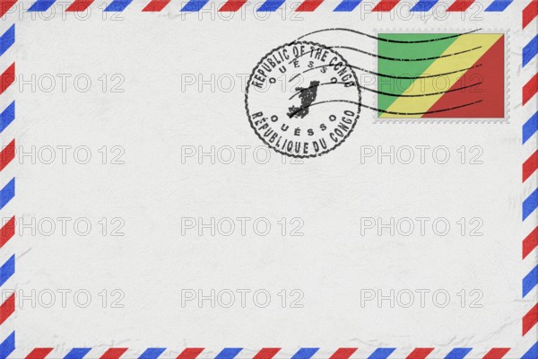 Republic of the Congo Ouesso Vintage Air Mail Envelope with Flag and Postmark