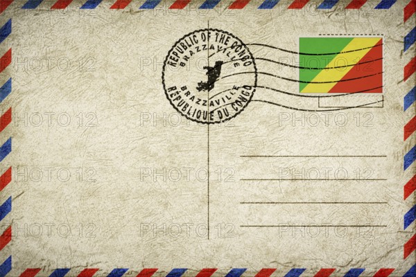 Republic of the Congo Brazzaville Vintage Air Mail Envelope with Flag and Postmark