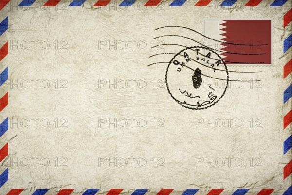 Qatar Umm Salal Vintage Air Mail Envelope with Flag and Postmark