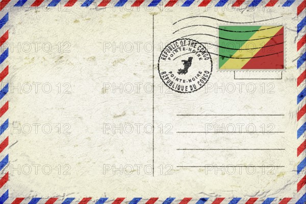 Republic of the Congo Pointe Noire Vintage Air Mail Envelope with Flag and Postmark