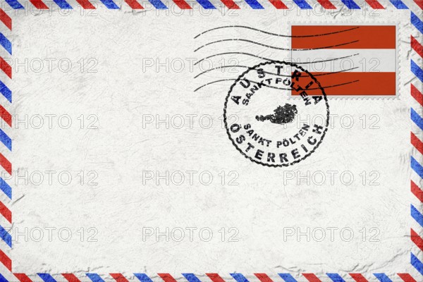 Austria Sankt Polten Vintage Air Mail Envelope with Flag and Postmark