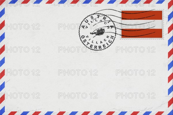 Austria Villach Vintage Air Mail Envelope with Flag and Postmark