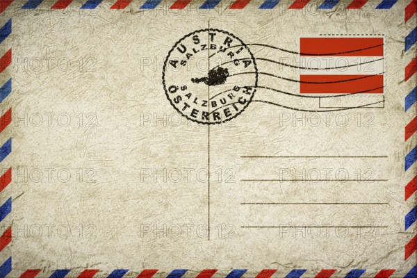 Austria Salzburg Vintage Air Mail Envelope with Flag and Postmark