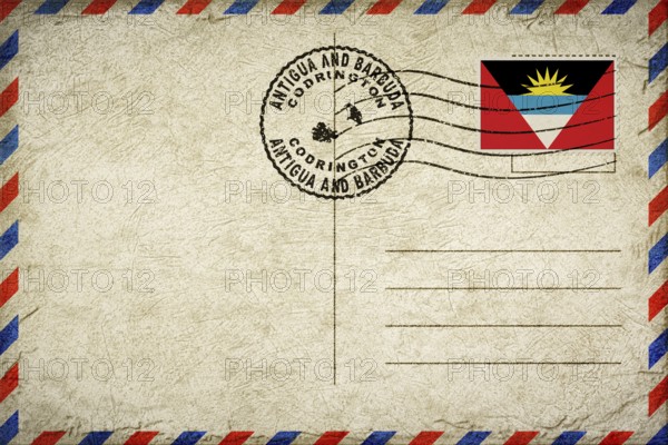 Antigua and Barbuda Codrington Vintage Air Mail Envelope with Flag and Postmark