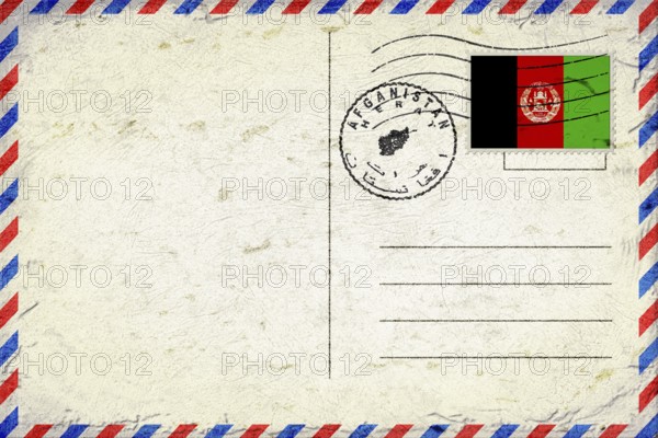 Afghanistan Herat Vintage Air Mail Envelope with Flag and Postmark