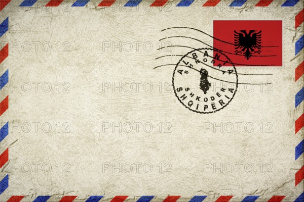 Albania Shkodra Vintage Air Mail Envelope with Flag and Postmark
