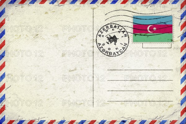 Azerbaijan Sheki Vintage Air Mail Envelope with Flag and Postmark