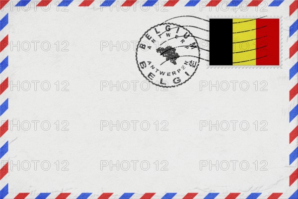 Belgium Antwerp Vintage Air Mail Envelope with Flag and Postmark