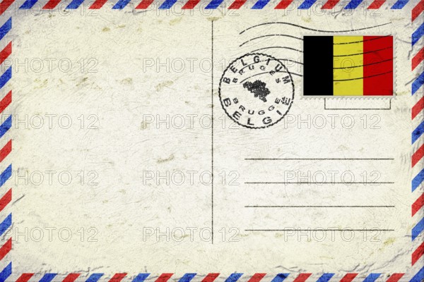 Belgium Bruges Vintage Air Mail Envelope with Flag and Postmark