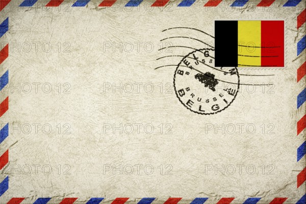 Belgium Brussels Vintage Air Mail Envelope with Flag and Postmark
