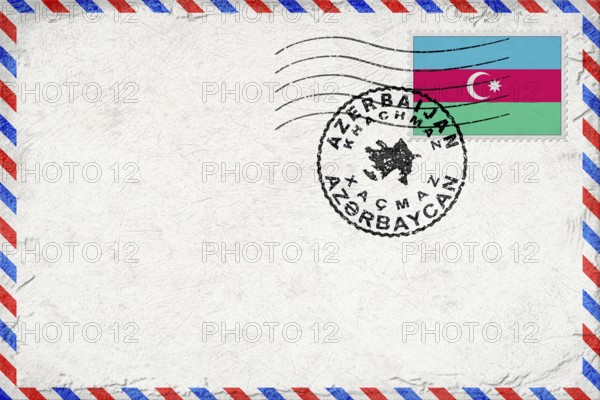 Azerbaijan Khachmaz Vintage Air Mail Envelope with Flag and Postmark