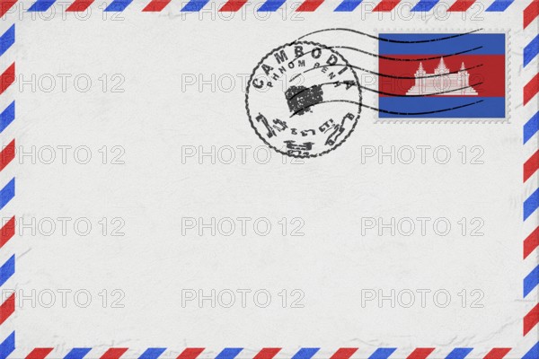 Cambodia Phnom Penh Vintage Air Mail Envelope with Flag and Postmark