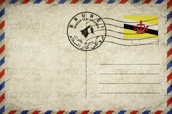 Brunei Bandar Seri Begawan Vintage Air Mail Envelope with Flag and Postmark