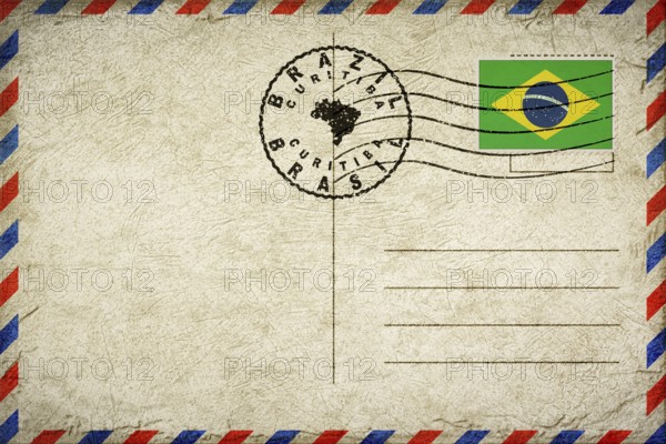 Brazil Curitiba Vintage Air Mail Envelope with Flag and Postmark