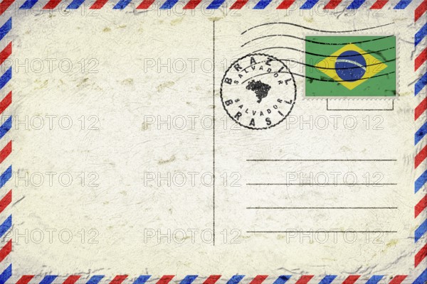 Brazil Salvador Vintage Air Mail Envelope with Flag and Postmark