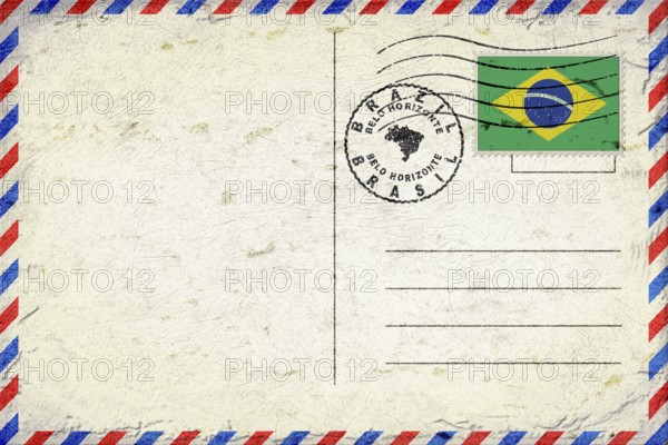 Brazil Belo Horizonte Vintage Air Mail Envelope with Flag and Postmark