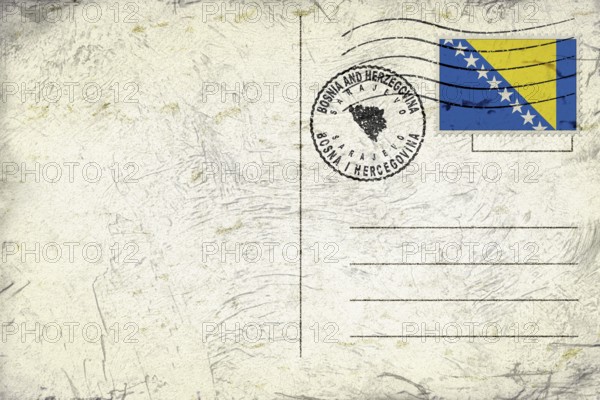 Bosnia and Herzegovina Sarajevo Old Style Mail Envelope with Flag and Postmark