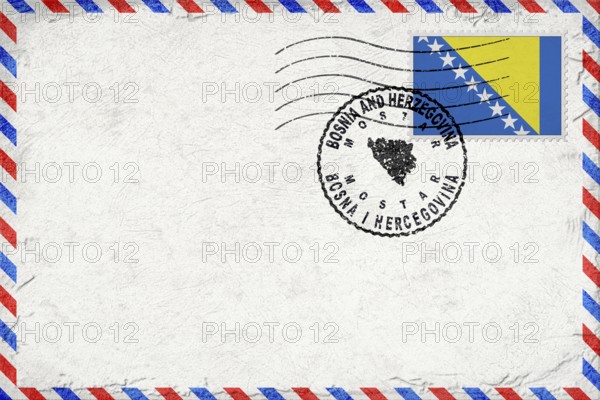 Bosnia and Herzegovina Mostar Vintage Air Mail Envelope with Flag and Postmark