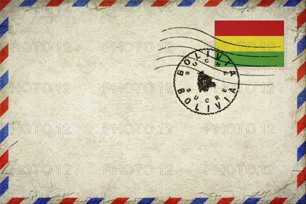 Bolivia Sucre Vintage Air Mail Envelope with Flag and Postmark