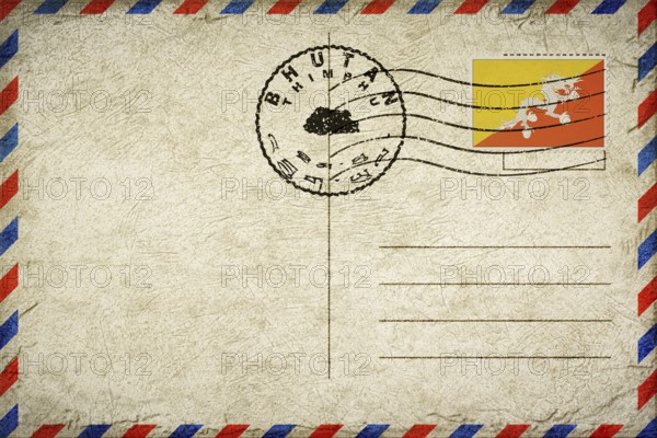 Bhutan Thimphu Vintage Air Mail Envelope with Flag and Postmark