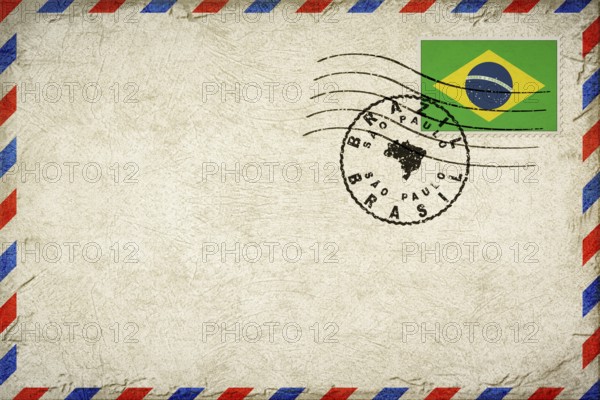 Brazil Sao Paulo Vintage Air Mail Envelope with Flag and Postmark