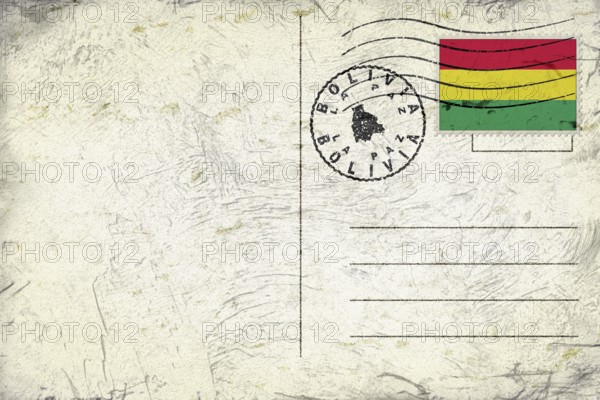 Bolivia La Paz Old Style Mail Envelope with Flag and Postmark