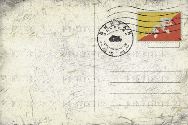 Bhutan Gelephu Old Style Mail Envelope with Flag and Postmark