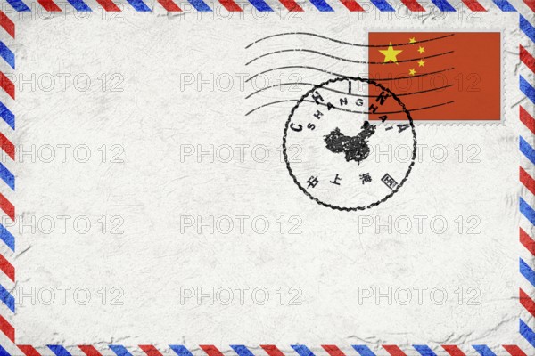 China Shanghai Vintage Air Mail Envelope with Flag and Postmark