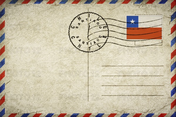 Chile Santiago Vintage Air Mail Envelope with Flag and Postmark