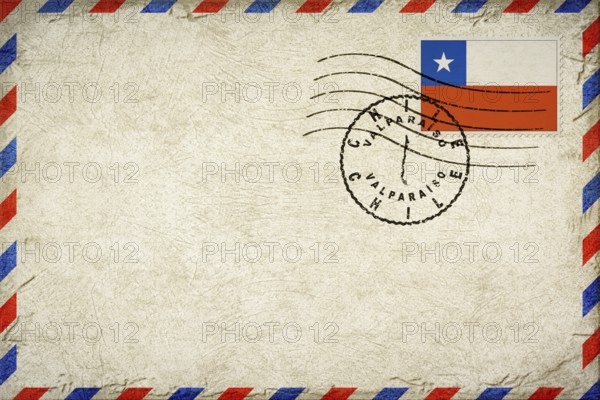 Chile Valparaiso Vintage Air Mail Envelope with Flag and Postmark